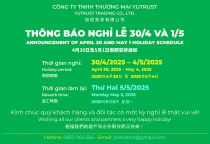 THÔNG BÁO NGHỈ LỄ 30/4 VÀ 1/5