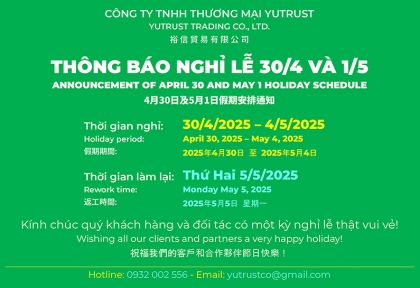 THÔNG BÁO NGHỈ LỄ 30/4 VÀ 1/5